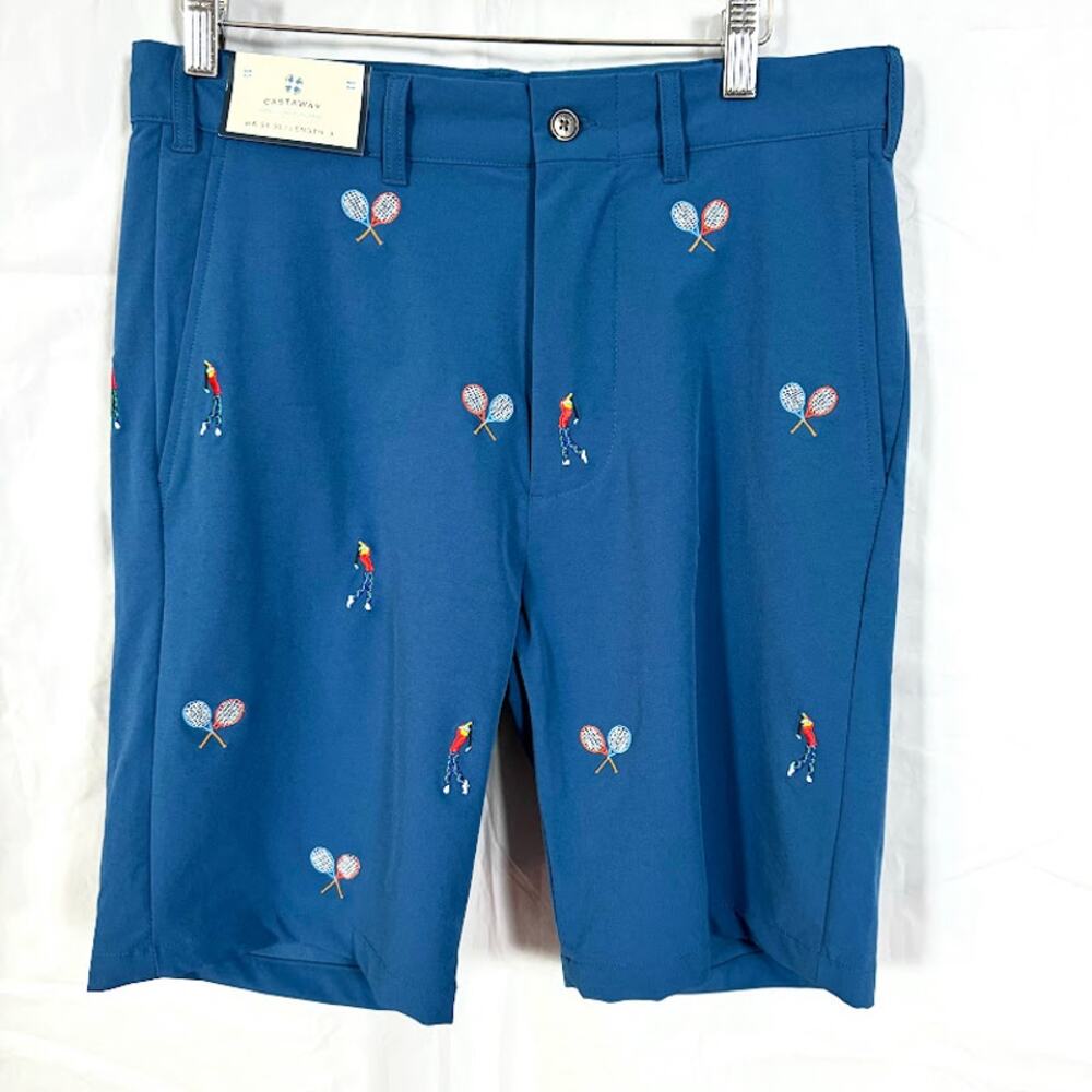 NWT- Castaway Nantucket Embroidered Performance Shorts Golf/Tennis Men 30W x 9L